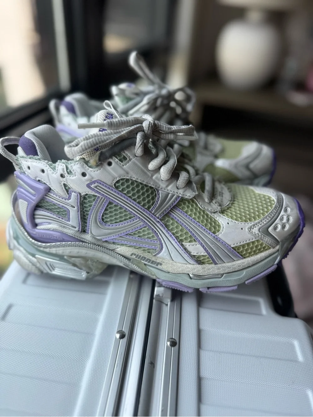 Balenciaga Women’s Trainer Sneakers in White, Purple & Lime SIZE 37